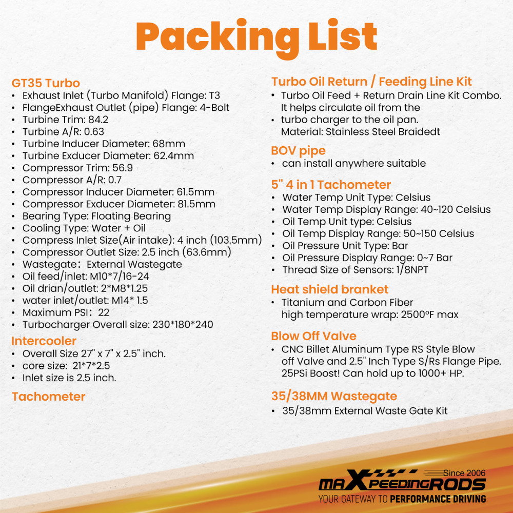 Universal Turbo Kit Perfect For 2.5-6.0L engine for GT35 GT3582 Turbo compatible for Charger