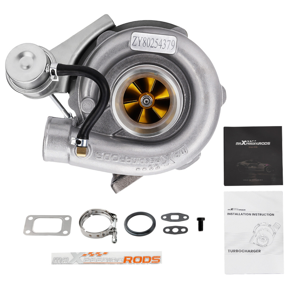 Turbo T3Com A/R .63 A/R .60 Oil Cold 3 V Band Universal Turbocharger Parfait pour tous les moteurs 4 ou 6 CYL, 1.5L- 2.5L roue de compresseur billet