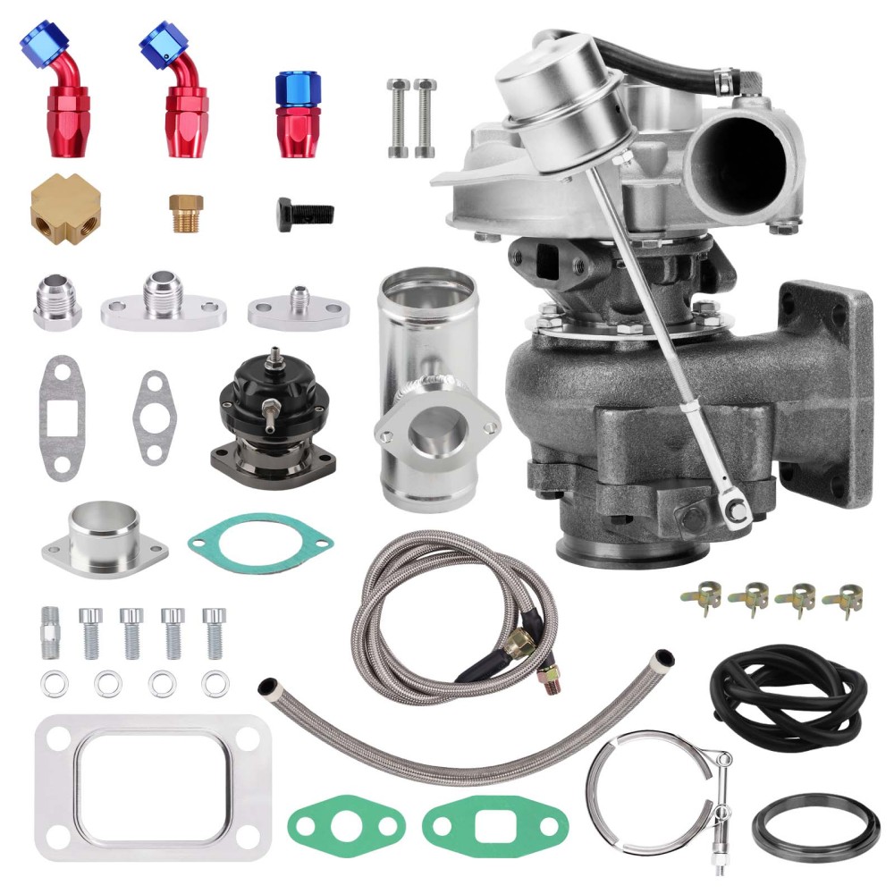 T3 Turbocharger .63 A/R V-bandOil Drain Return Feed LineBOV Kit Oil Cooled