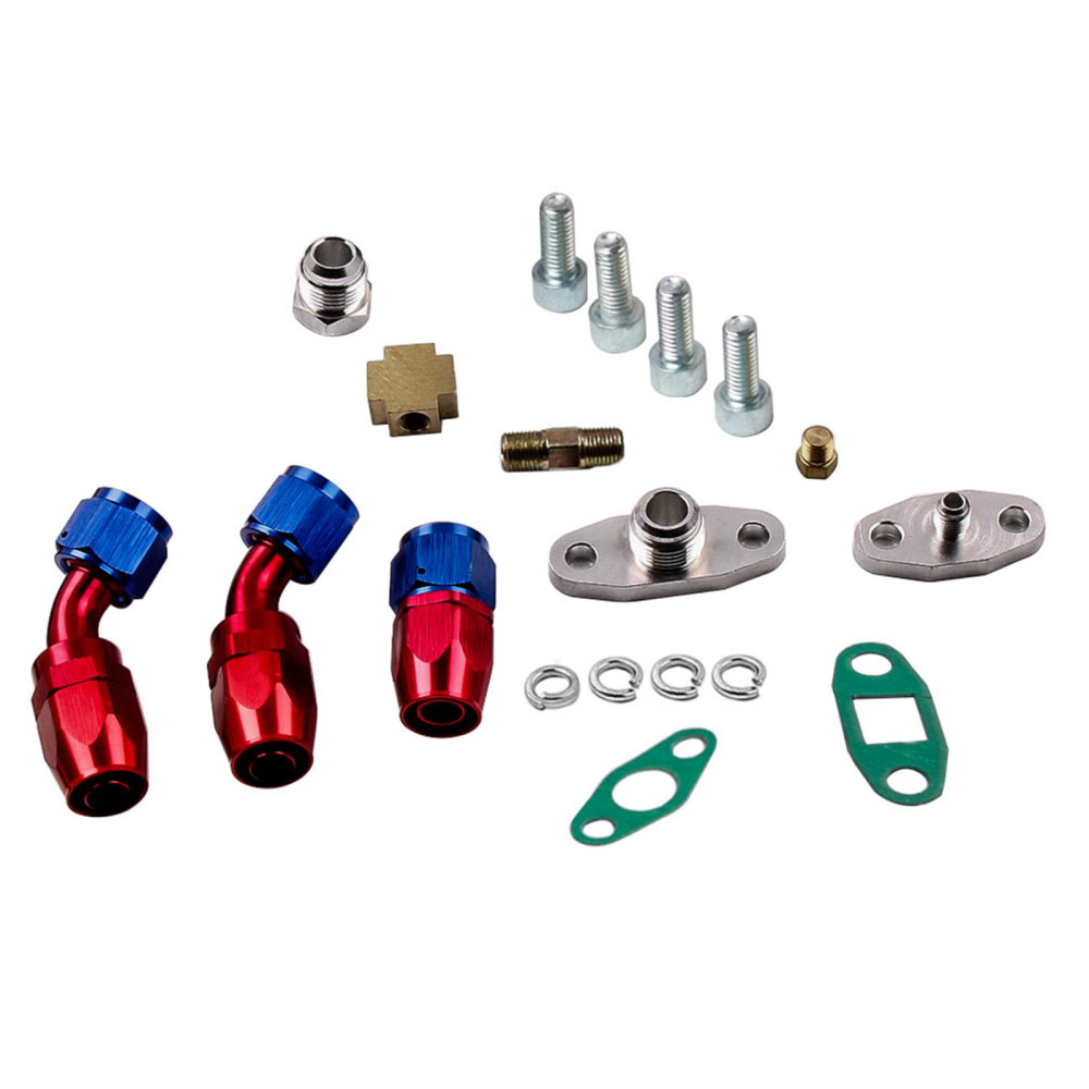 Universal T70 Turbo Oil Feed Drain Line Kit T3 Flange 500HP For 2.0-3.0L Engine
