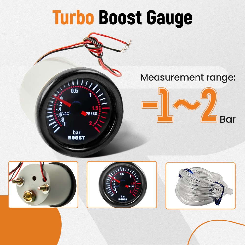 Calibro Turbo Boost universale + tubo in PVC + raccordo a T 12V DC, max. 0,3 A 0 ~ 20 PSI