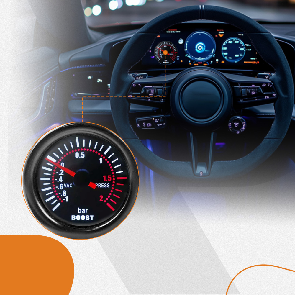 Calibro Turbo Boost universale + tubo in PVC + raccordo a T 12V DC, max. 0,3 A 0 ~ 20 PSI