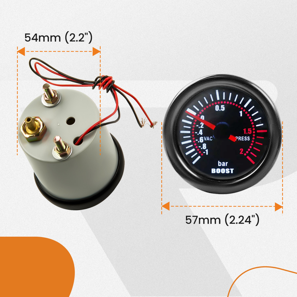 Calibro Turbo Boost universale + tubo in PVC + raccordo a T 12V DC, max. 0,3 A 0 ~ 20 PSI