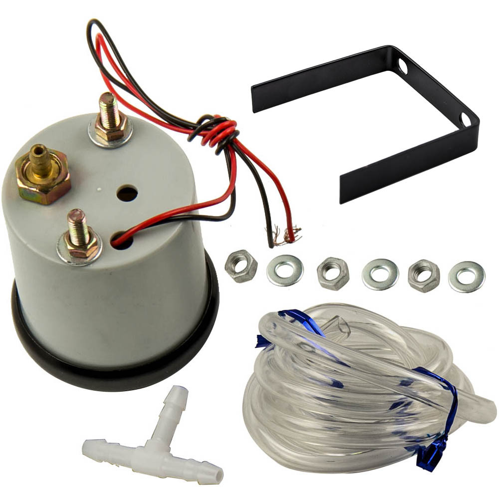 Calibro Turbo Boost universale + tubo in PVC + raccordo a T 12V DC, max. 0,3 A 0 ~ 20 PSI