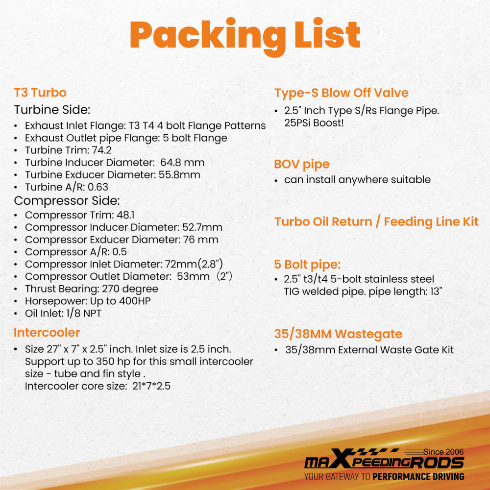 T3 T4 T04E Stage III T04E Turbo Charger Upgrade Kit w/ BOV for Ford Focus 03-07