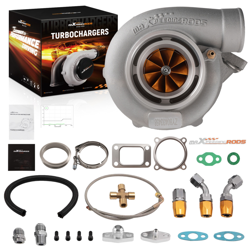 Upgraded Billet GT35 GT3582 T3 0.7 AR Turbo 600HP w/ Oil Supply Return Line Kit