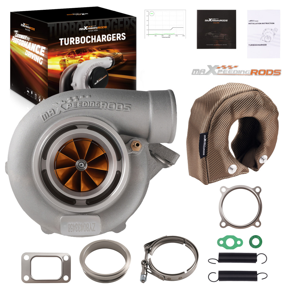 Universal GT35 GT3582 Billet Turbo+Basalt Fiber Shield T3 .63 .7 A/R for 3-6.0L