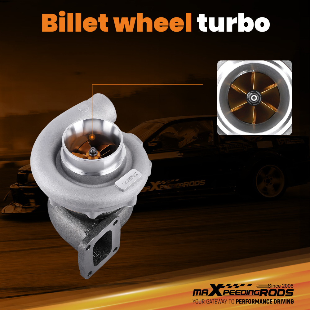 T76 Billet Turbo T4 .96 A/R 0.8 500HP Compressor for V6 V8+Titanium Fiber Shield