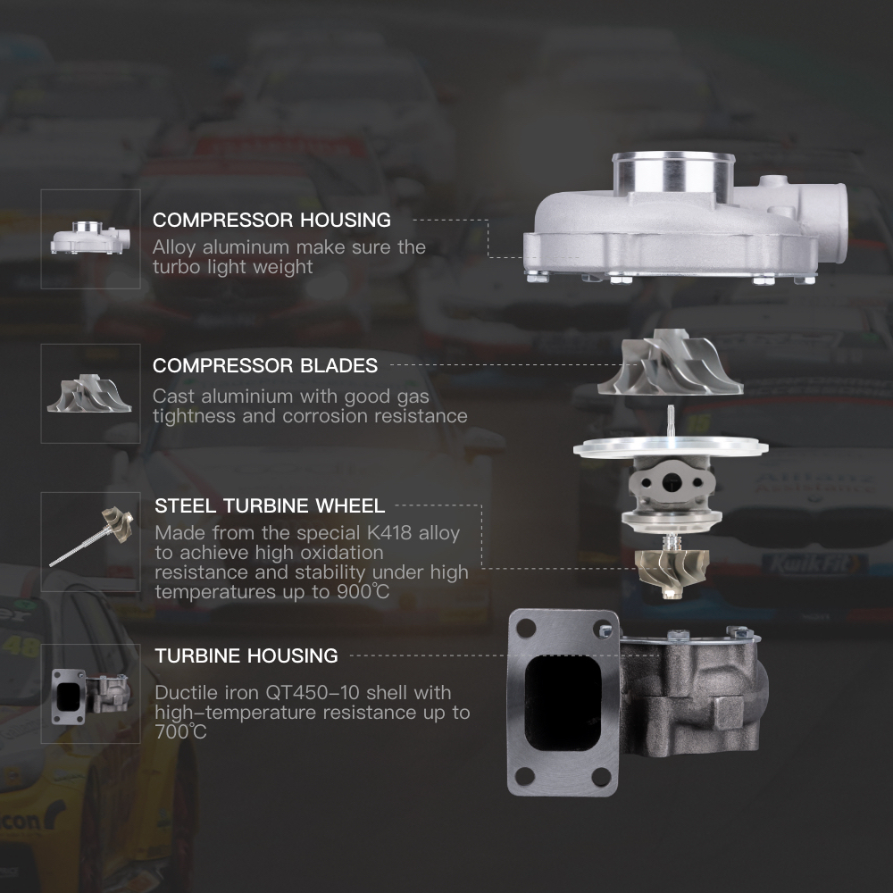 Universal Turbocompresor T3 T4 T04E Turbo A/R 0.63 1.5L-2.5L T3 Flange A/R: 0.5