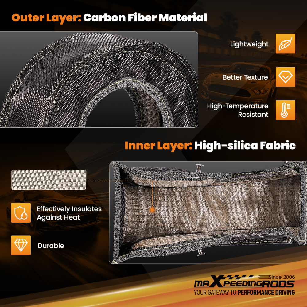T3 Carbon Fiber High-Silica Turbo Blanket Heat Shield Turbocharger Cover Wrap