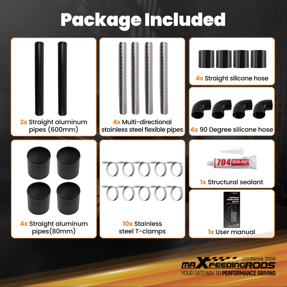3 Inch Universal Intercooler Pipe Set With Flexible Tubes Silicone Hoses Clamps