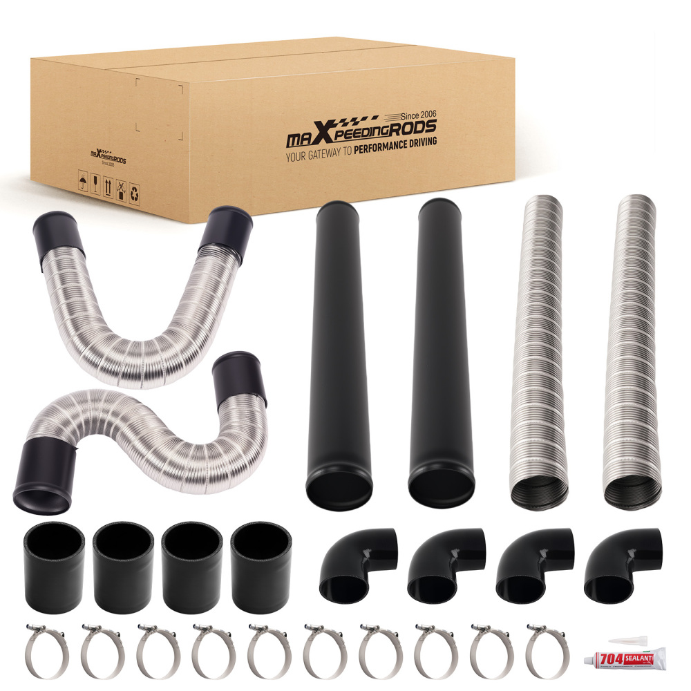 3 Inch Universal Intercooler Pipe Set With Flexible Tubes Silicone Hoses Clamps