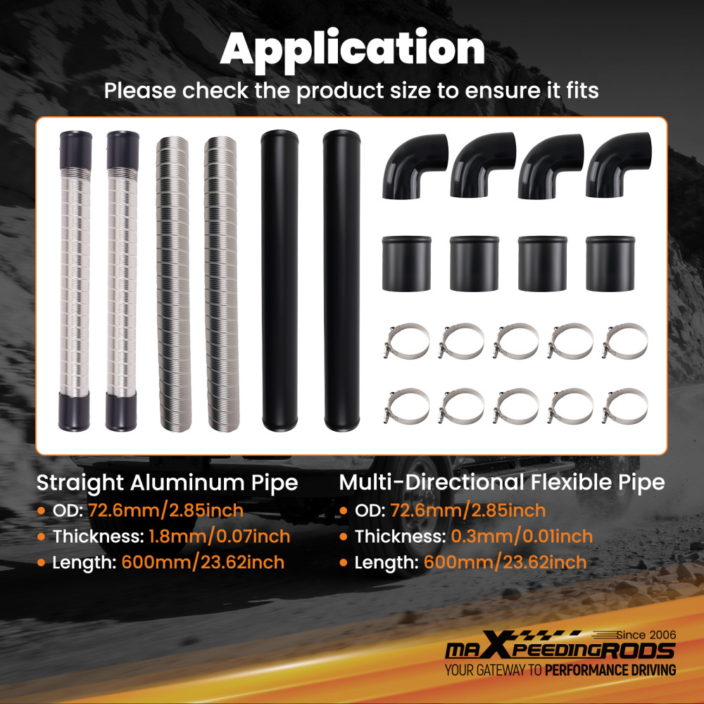 3 Inch Universal Intercooler Pipe Set With Flexible Tubes Silicone Hoses Clamps