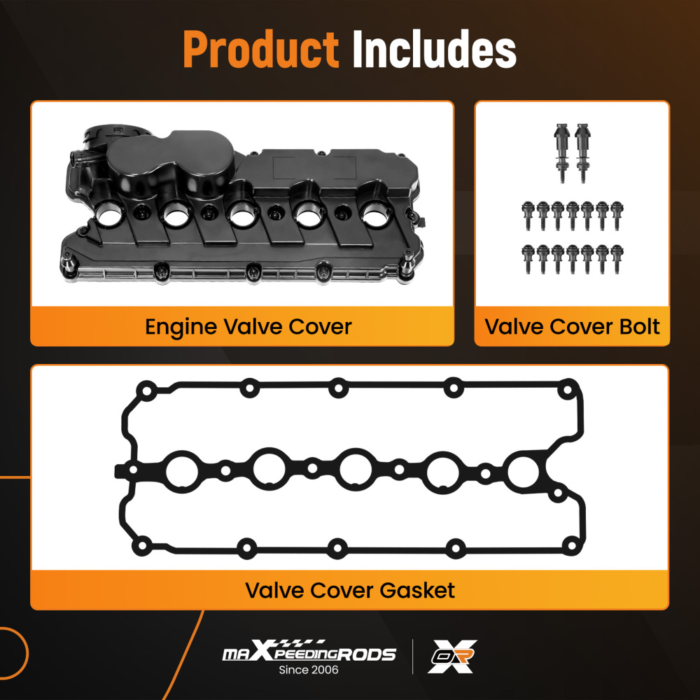 Engine Valve Cover w/ Gasket Kit compatible for VW Beetle compatible for Golf Jetta Passat 2.5L 2006-2014