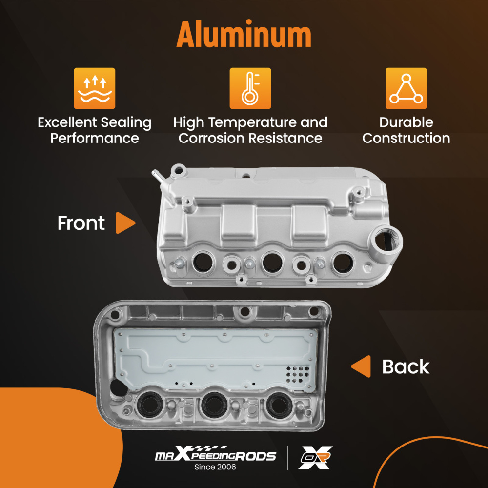 Aluminum Front Engine Valve Cover compatible for Honda Accord Odyssey Pilot Ridgelin 3.5L