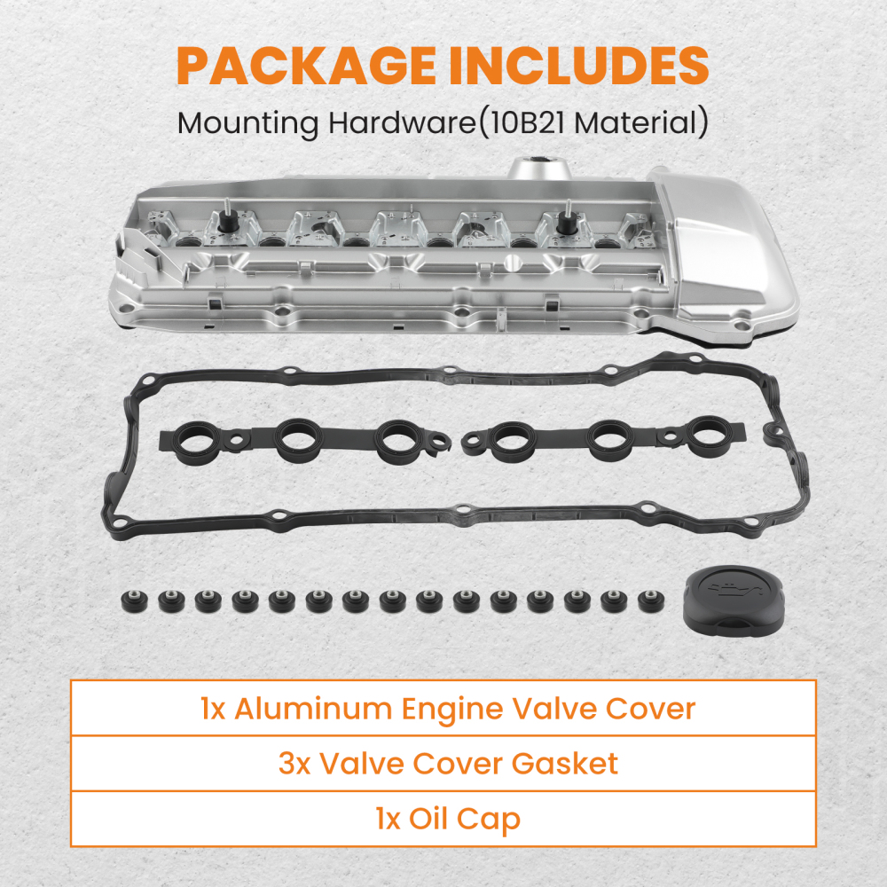 Aluminum Valve Cover + GasketBolts compatible for BMW E46 E39 325XI 330CI 330I M52 M54