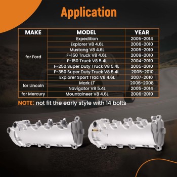 2pc Aluminum Valve Cover Set compatible for Lincoln Navigator V8 5.4L 2005-2014 9L1Z6582C