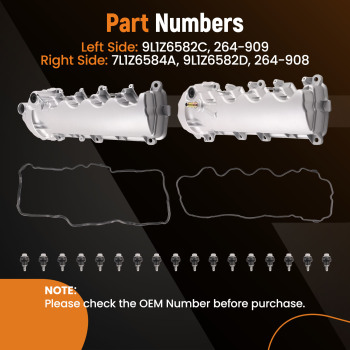 2pc Aluminum Valve Cover Set compatible for Lincoln Navigator V8 5.4L 2005-2014 9L1Z6582C