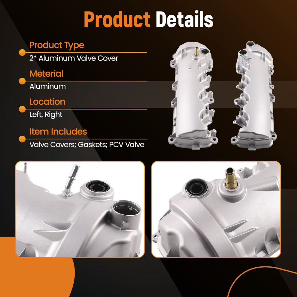 2pc Aluminum Valve Cover Set compatible for Lincoln Navigator V8 5.4L 2005-2014 9L1Z6582C