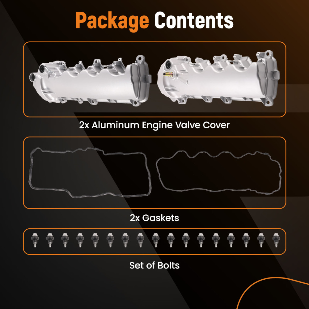 2pc Aluminum Valve Cover Set compatible for Lincoln Navigator V8 5.4L 2005-2014 9L1Z6582C