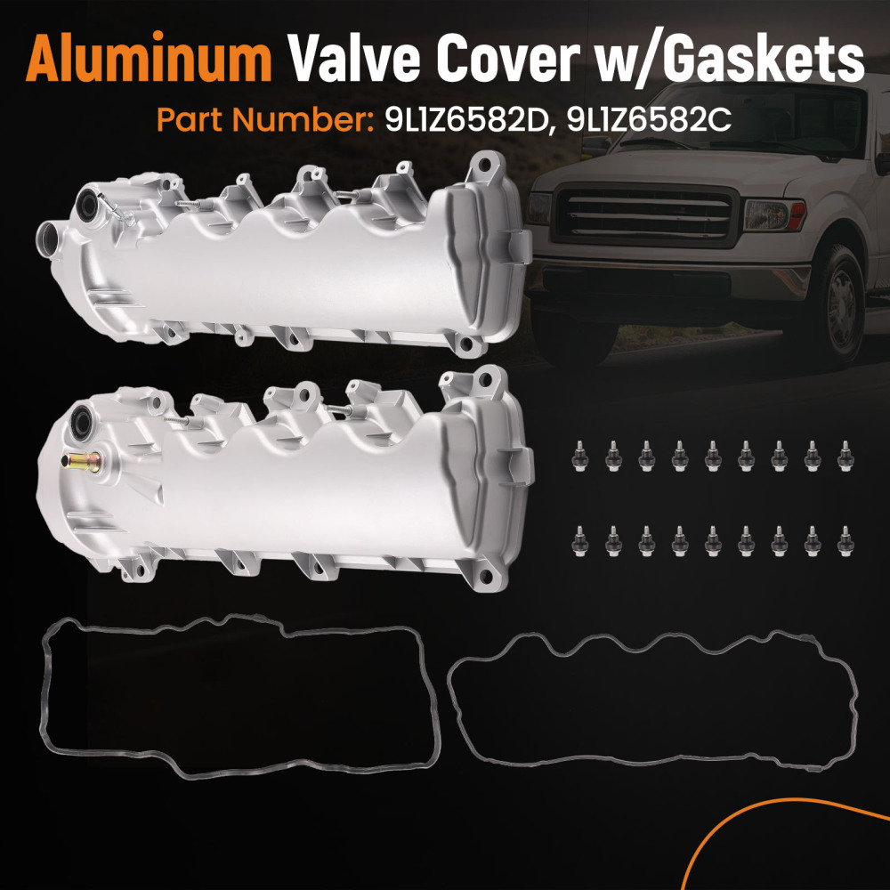 2pc Aluminum Valve Cover Set compatible for Lincoln Navigator V8 5.4L 2005-2014 9L1Z6582C