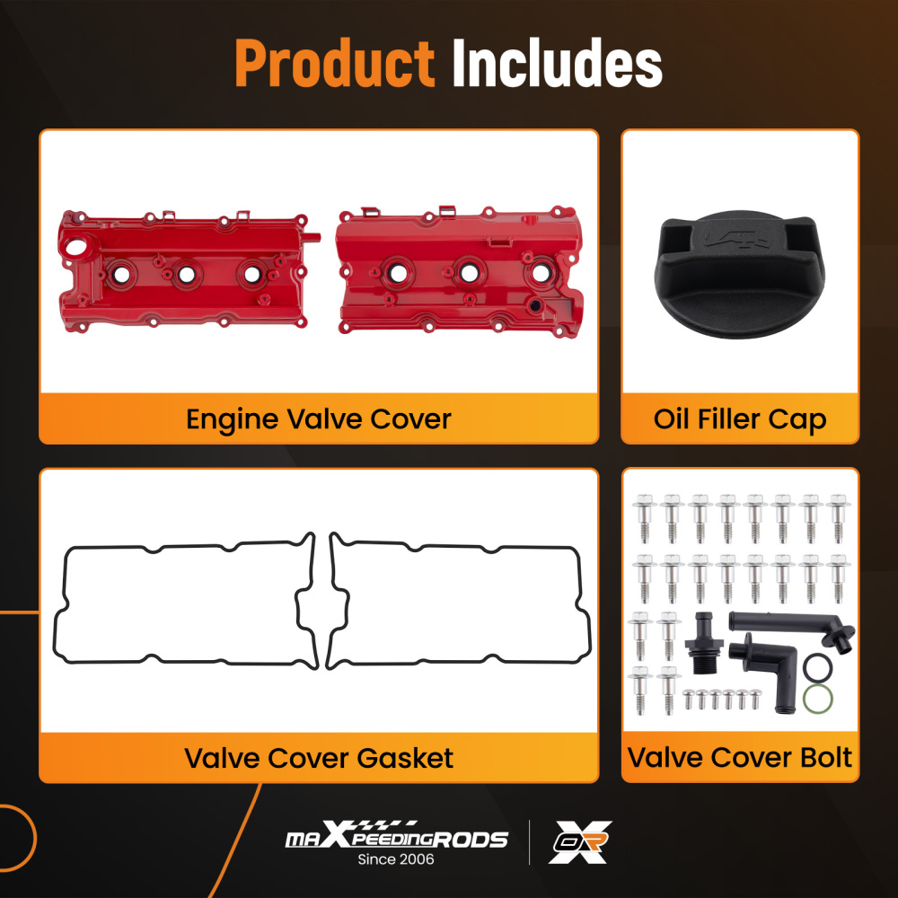 2x Aluminum Valve Cover w/ Gasket Kit compatible for Infiniti FX35 G35 M35 compatible for Nissan 350Z
