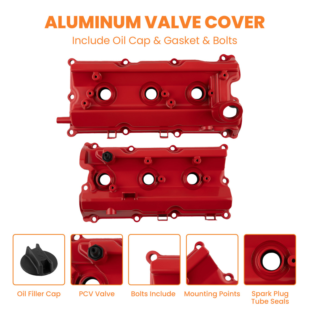 2pc Aluminum Valve Cover Set w/ Gasket compatible for Infiniti FX35 G35 M35 compatible for Nissan 350Z