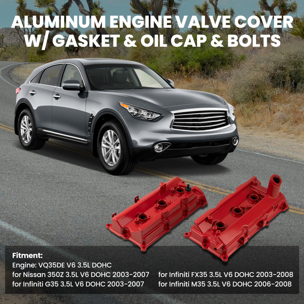 2pc Aluminum Valve Cover Set w/ Gasket compatible for Infiniti FX35 G35 M35 compatible for Nissan 350Z