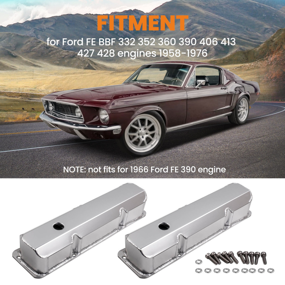 Compatible for Ford FE 1958- 1976, 332, 352, 428, Engines Tall Aluminum Valve Covers