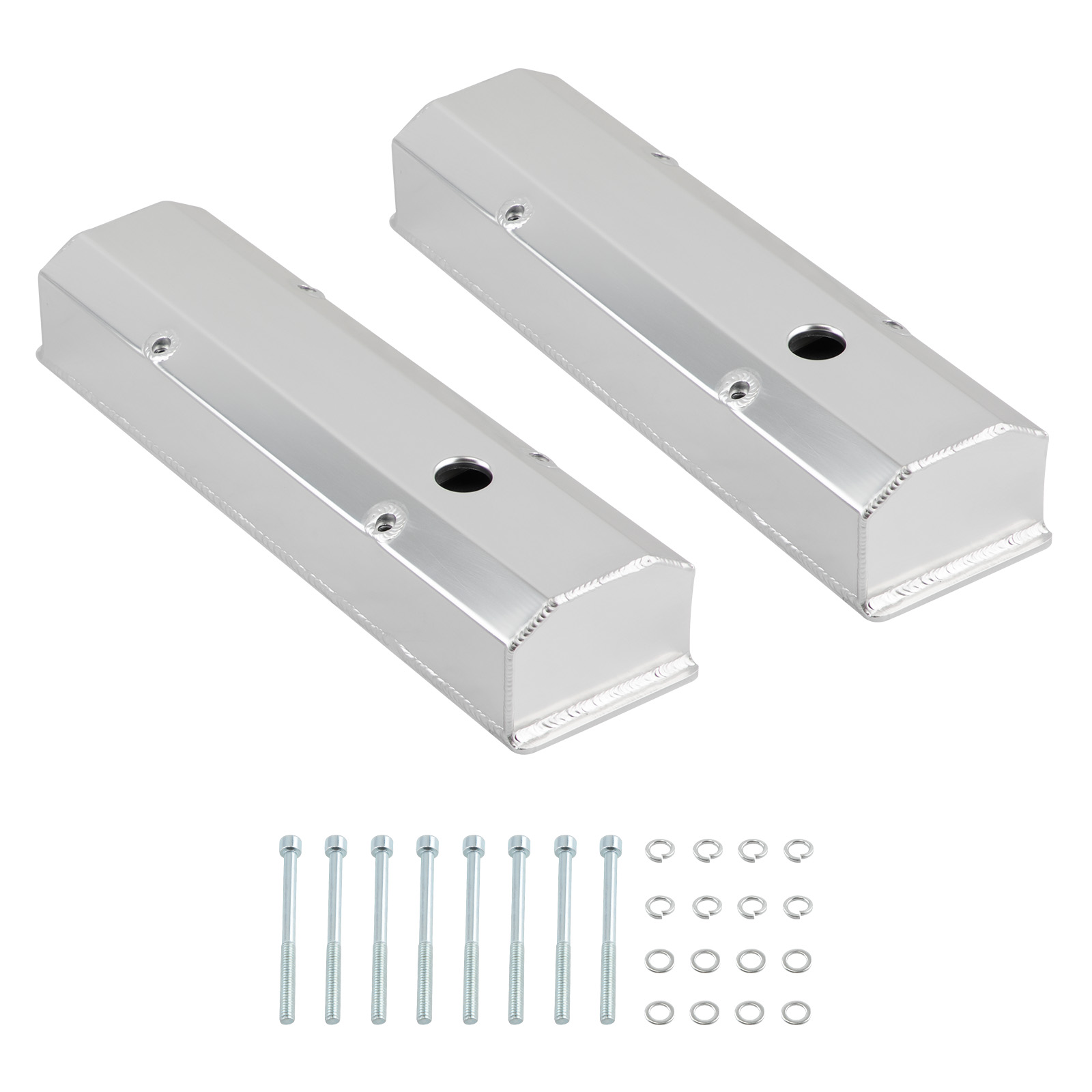 For Small Block compatible for Chevy-SATIN Fabricated Aluminum Valve Covers 58-86 SBC 283 302