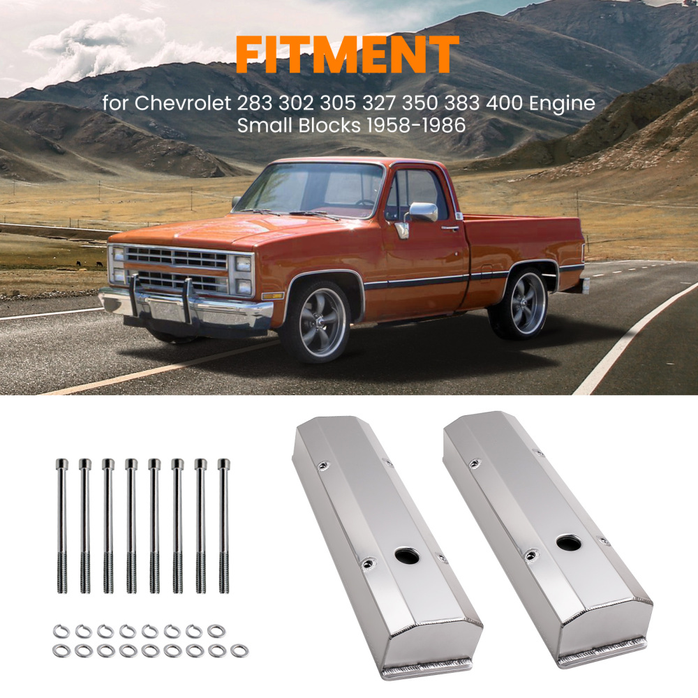 For Small Block compatible for Chevy-SATIN Fabricated Aluminum Valve Covers 58-86 SBC 283 302