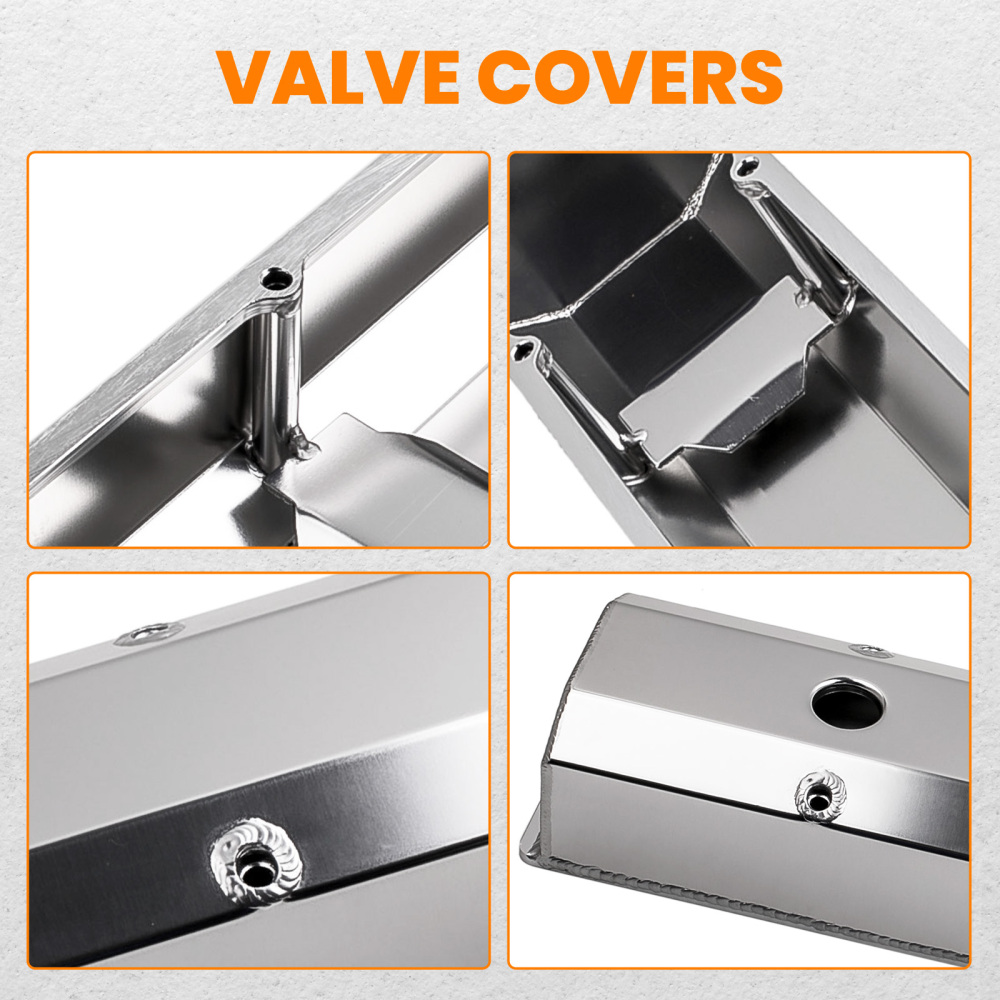 For Small Block compatible for Chevy-SATIN Fabricated Aluminum Valve Covers 58-86 SBC 283 302