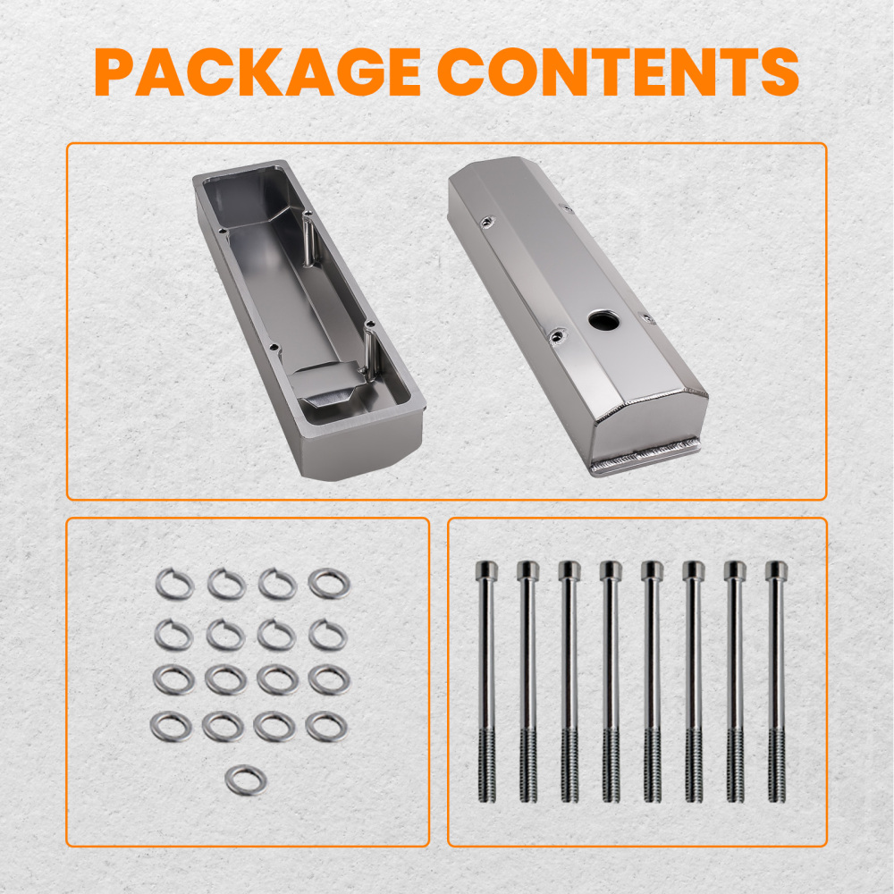 For Small Block compatible for Chevy-SATIN Fabricated Aluminum Valve Covers 58-86 SBC 283 302
