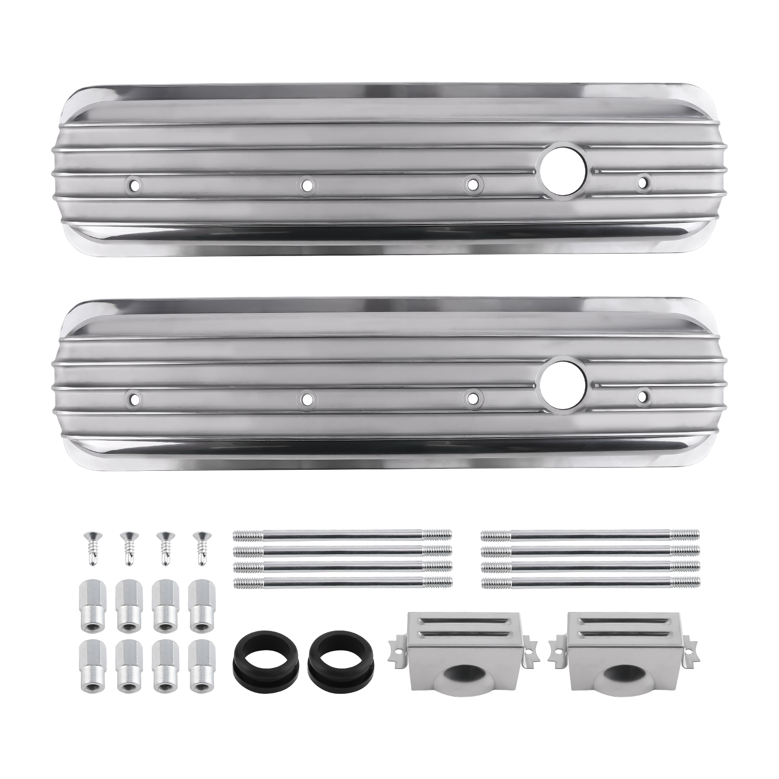 2xFabricated Aluminum Valve Covers Center Bolt For SBC Small Block compatible for Chevy engines