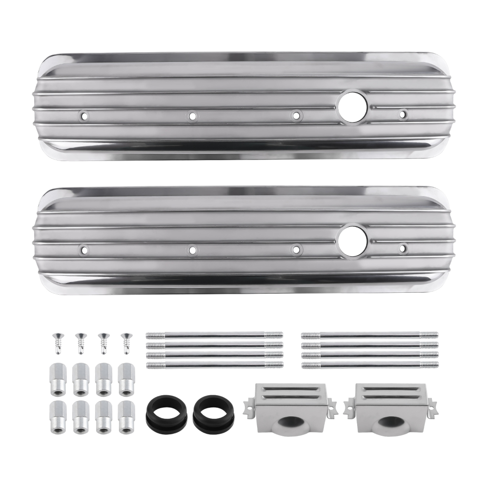 2xFabricated Aluminum Valve Covers Center Bolt For SBC Small Block compatible for Chevy engines