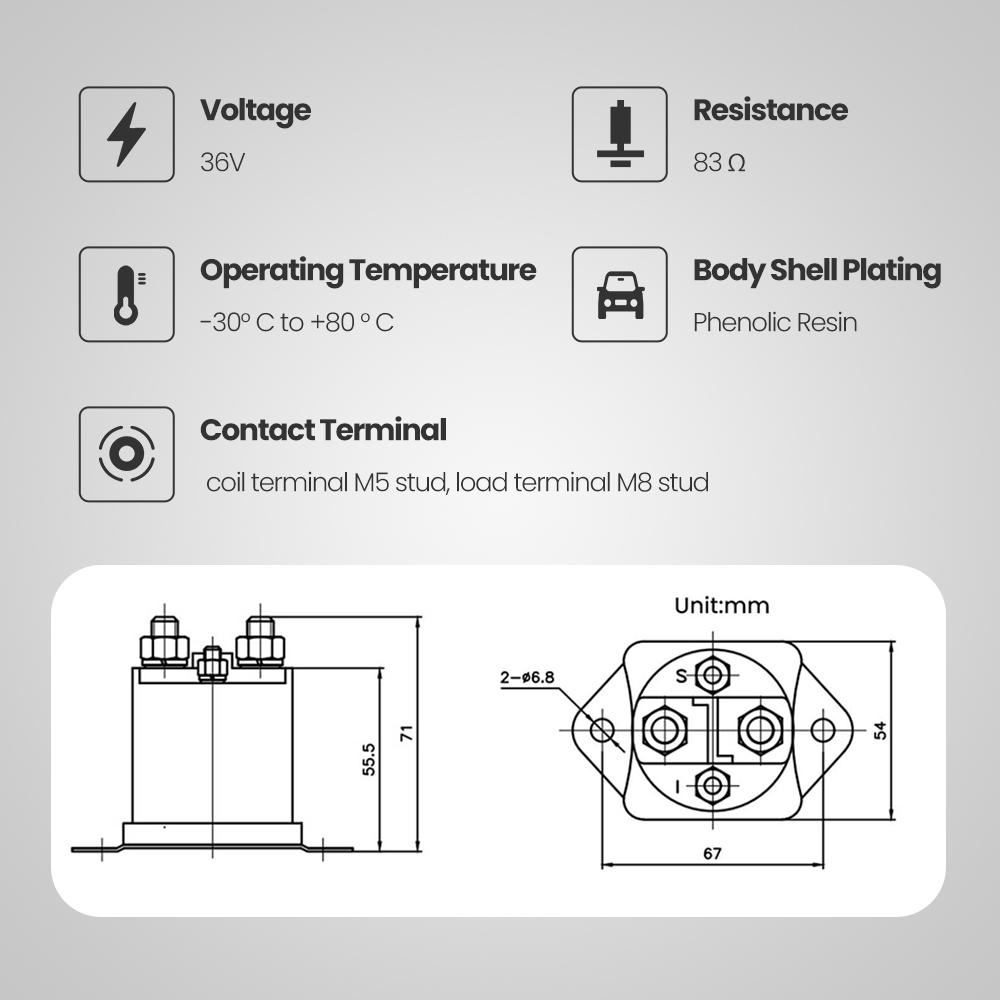 For 8016 Club Car compatible for DS Golf Cart Part 36 Volt 36V Solenoid 1976 - 1998 4 Terminal