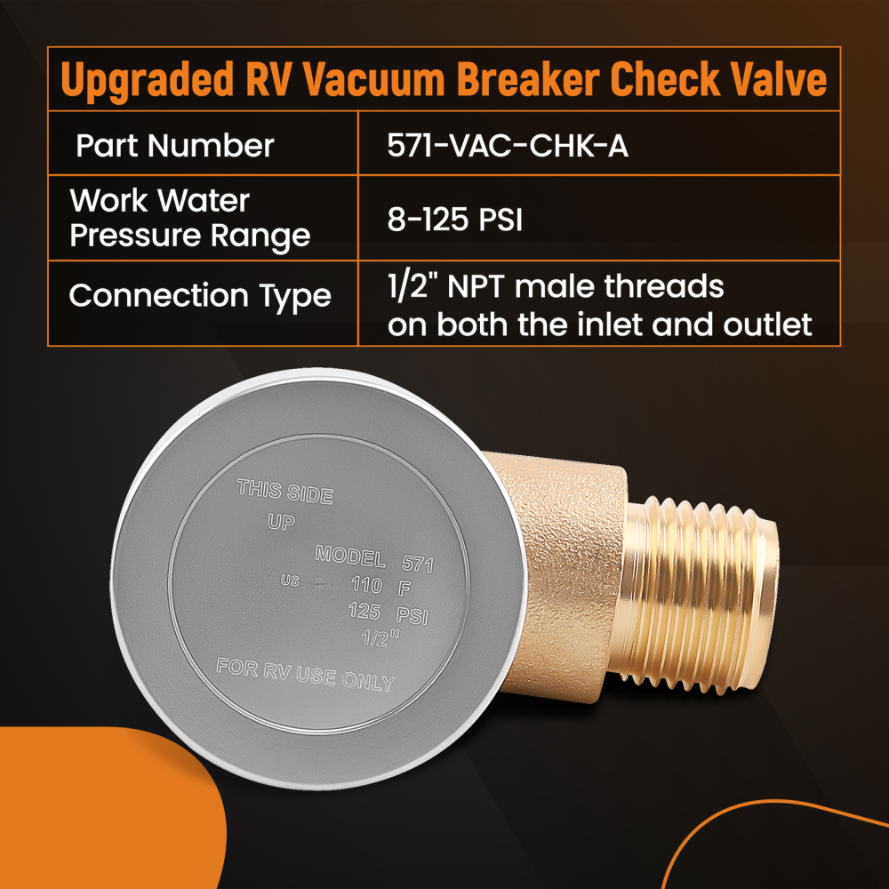 Brass RV Camper Black Tank Vacuum Breaker Check Valve Replacement 571-VAC-CHK-A