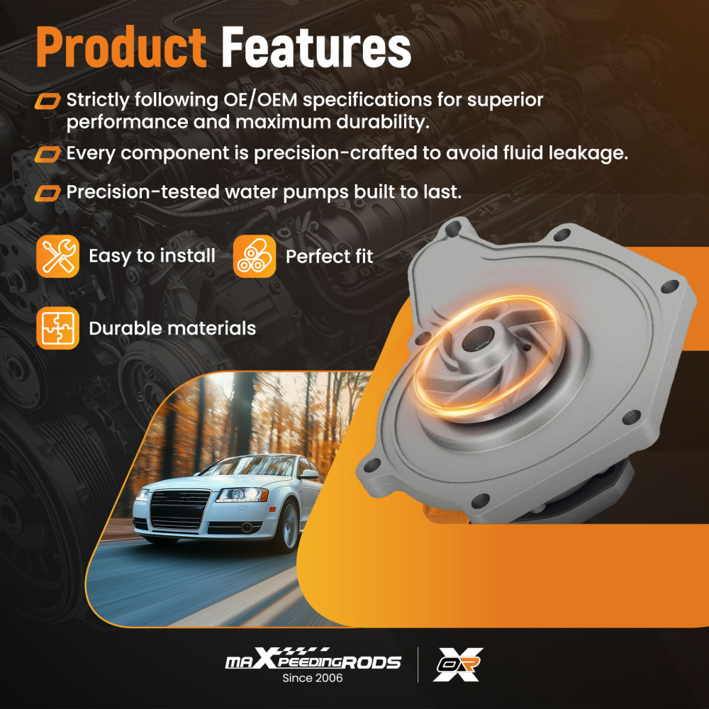 Cooling Water Pump compatible for Audi A4 A5 3.2L 2005-2010 06E121018D Belt Driven