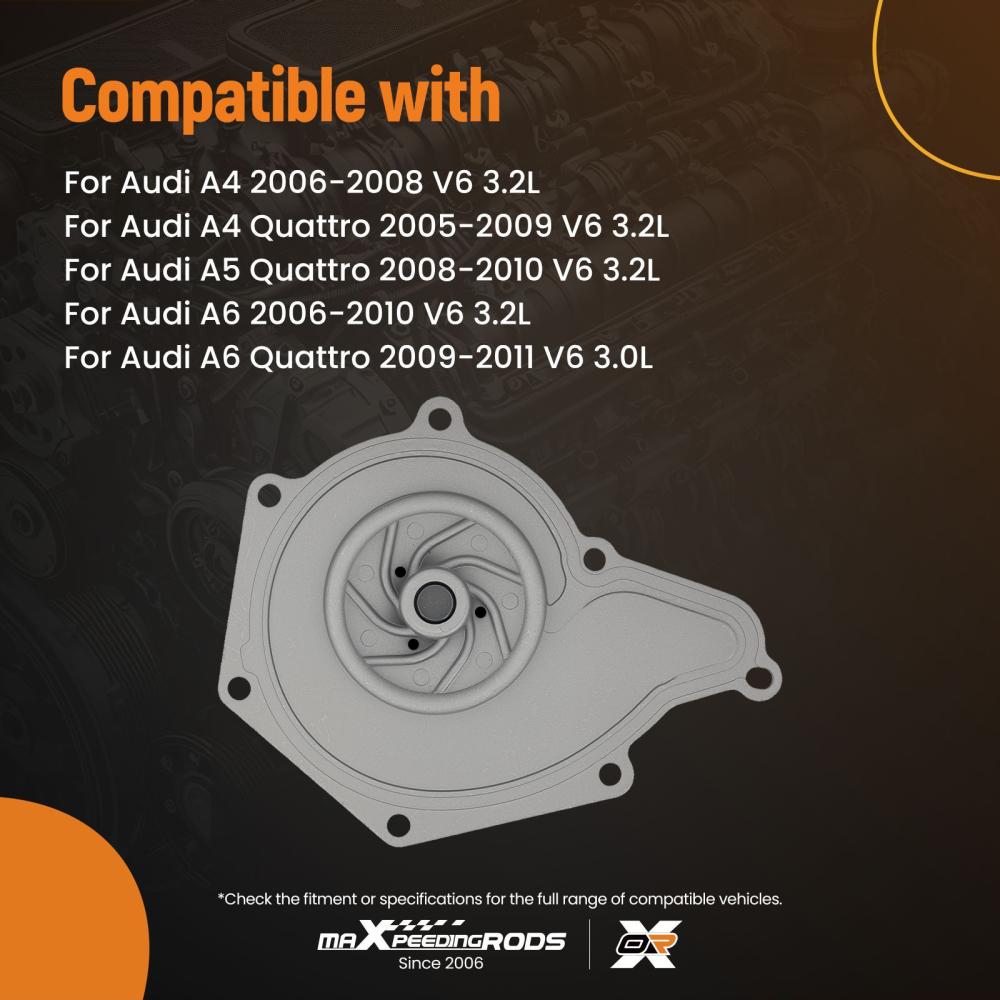 Cooling Water Pump compatible for Audi A4 A5 3.2L 2005-2010 06E121018D Belt Driven