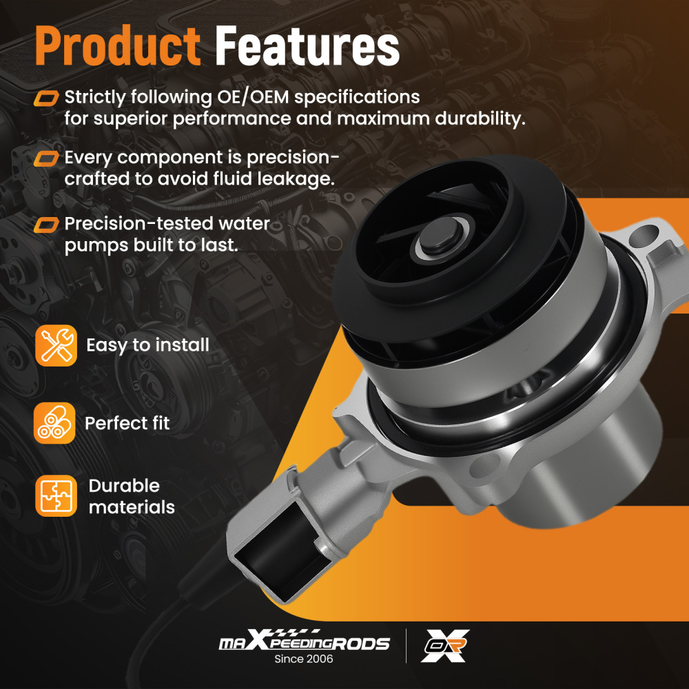 Coolant Pump compatible for Audi A3 Cab A5 2015-Present 04L121011LXKT Belt Driven