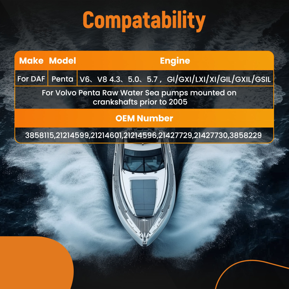 Boat Marine Water Pump compatible for Volvo Penta V6 4.3 5.0 5.7 GXI LXI Pre-2005 21214599.