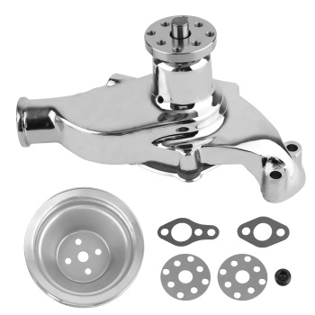 Water Pump for SB compatible for Chevy SBC 305 327 350 383 400 V8 Pulley Kit 2 Grooves Chrome