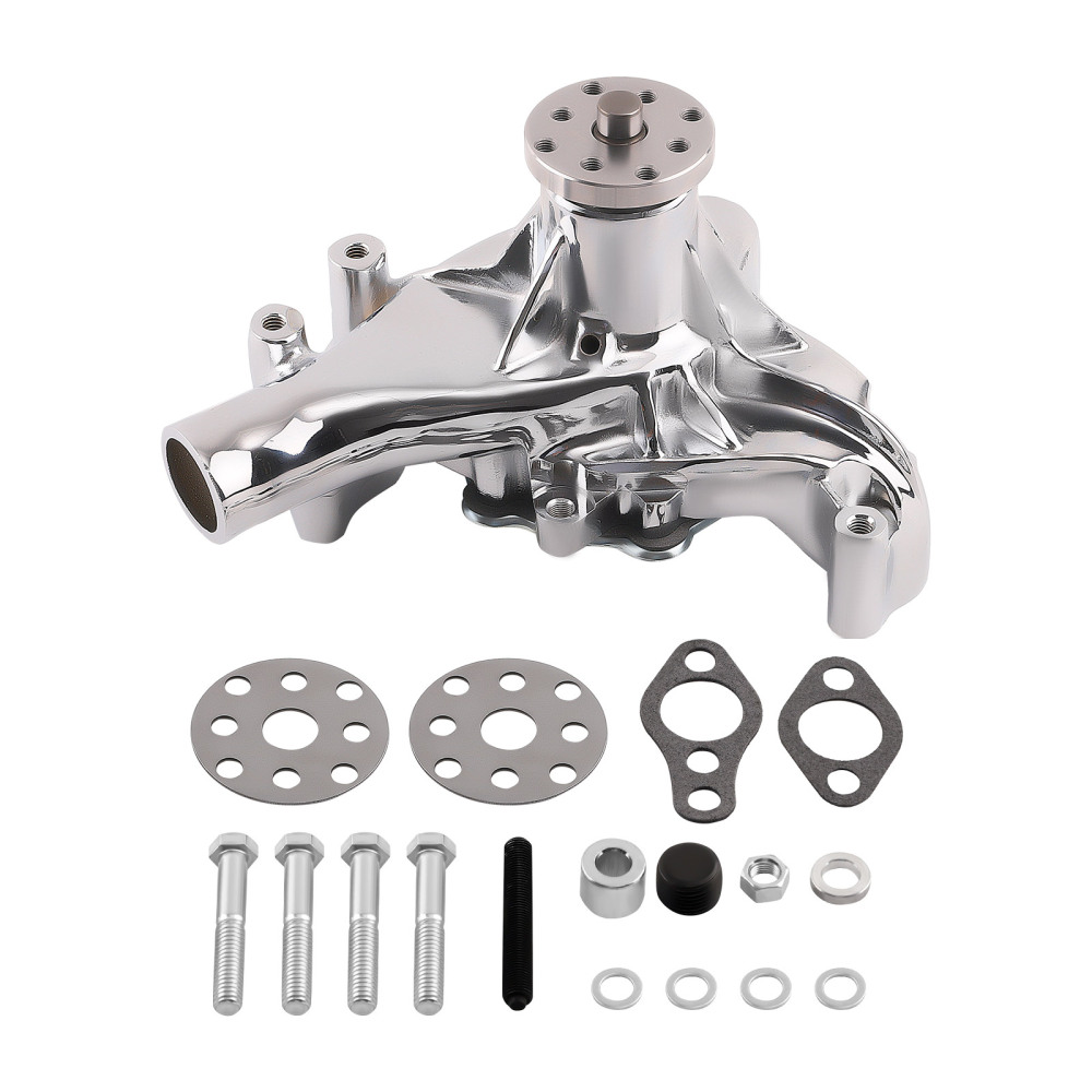 Chrome Long Water Pump High Volume Flow For Small Block compatible for Chevy 283 305 350 400