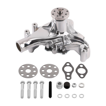 Chrome Long Water Pump High Volume Flow For Small Block compatible for Chevy 283 305 350 400