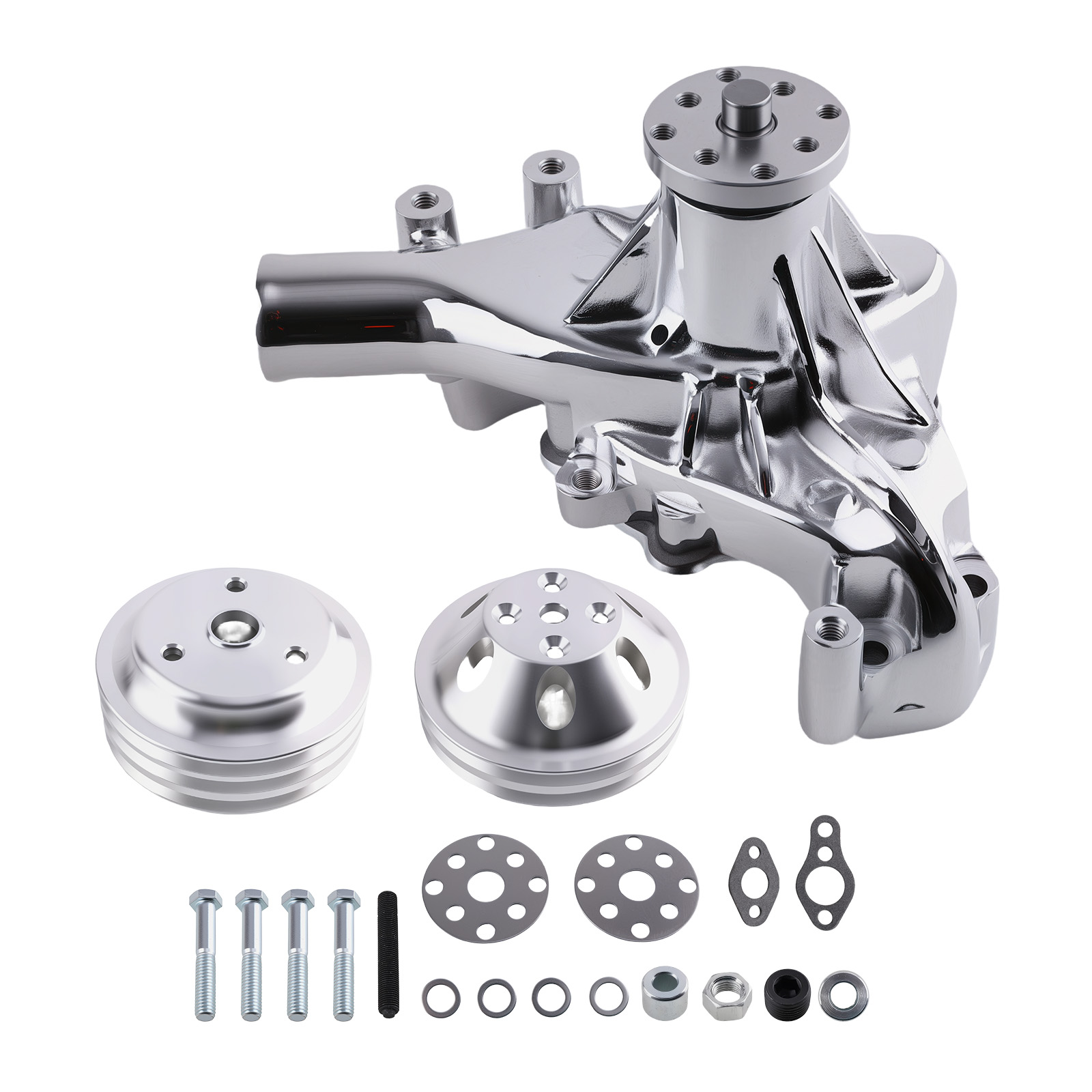 Engine Water Pump Assembly compatible for Chevrolet SB 265-400 Long Water Pump Chrome