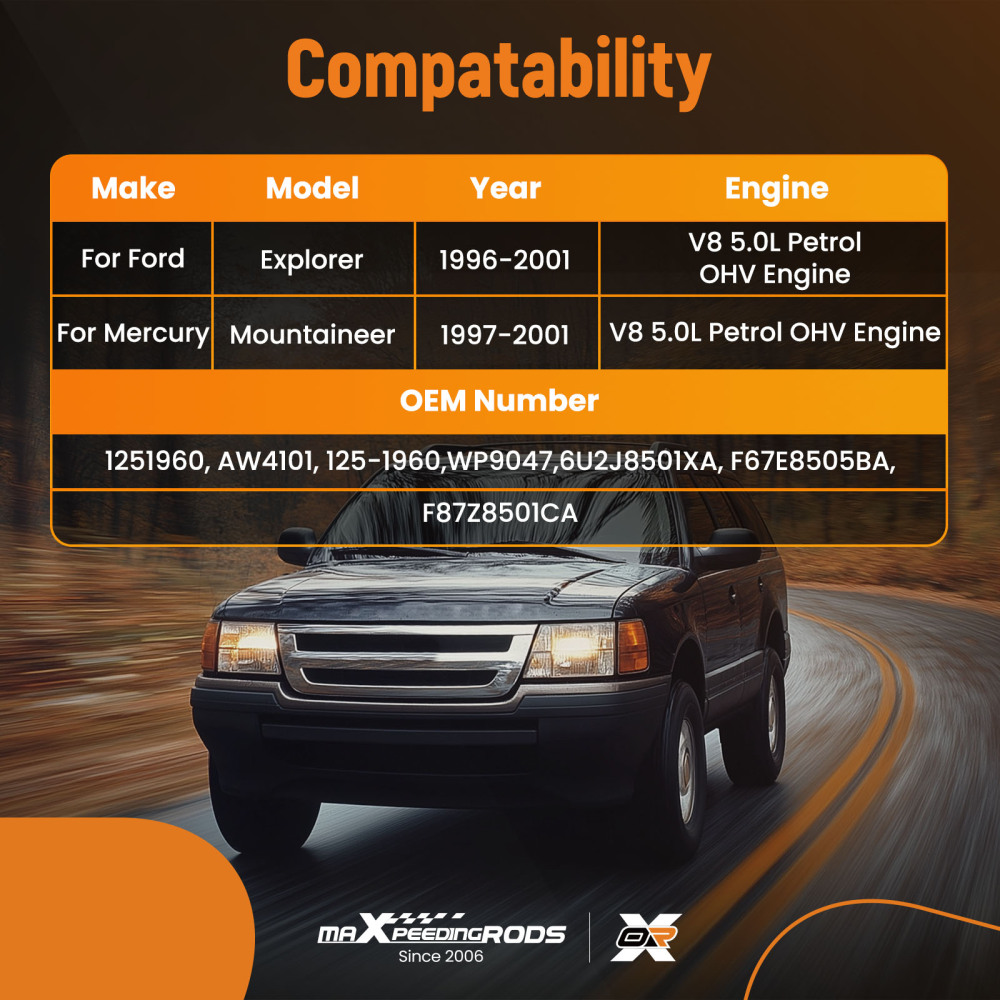 Coolant Pump compatible for Ford Explorer V8 1996-2001 AW4101 F87Z8501CA Direct Fit