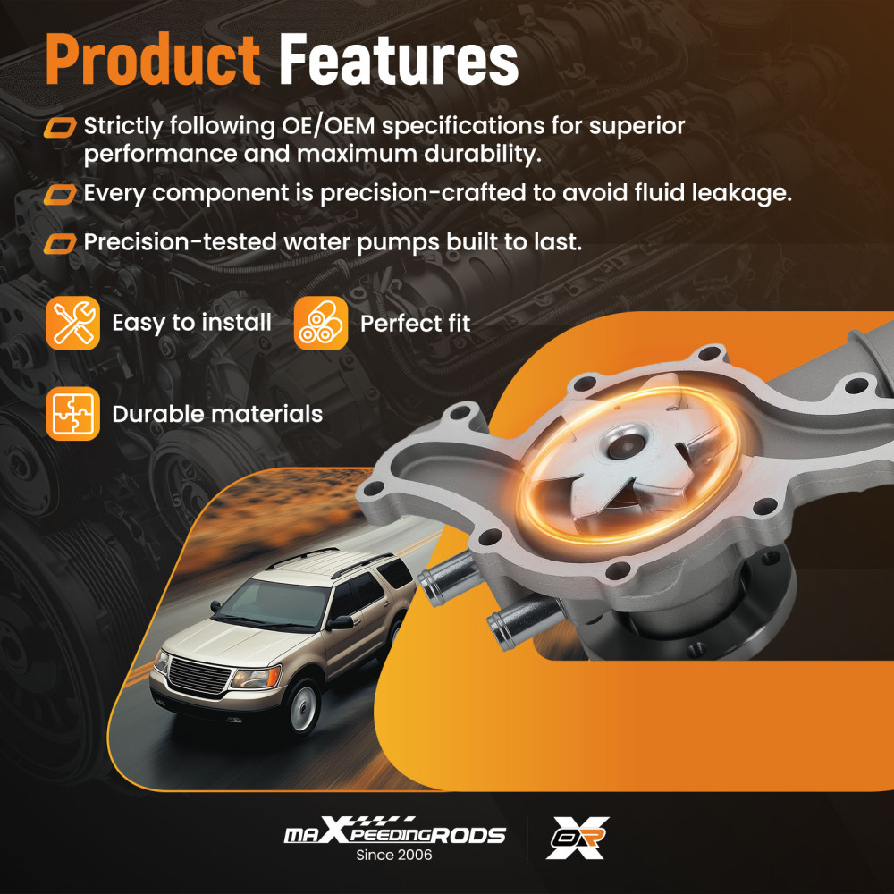 Coolant Pump compatible for Ford Explorer V8 1996-2001 AW4101 F87Z8501CA Direct Fit