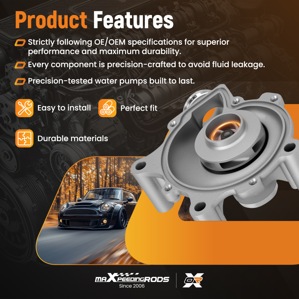 Coolant Water Pump compatible for Mini Cooper 1.6L 2002-2008 11517520123 Belt Driven