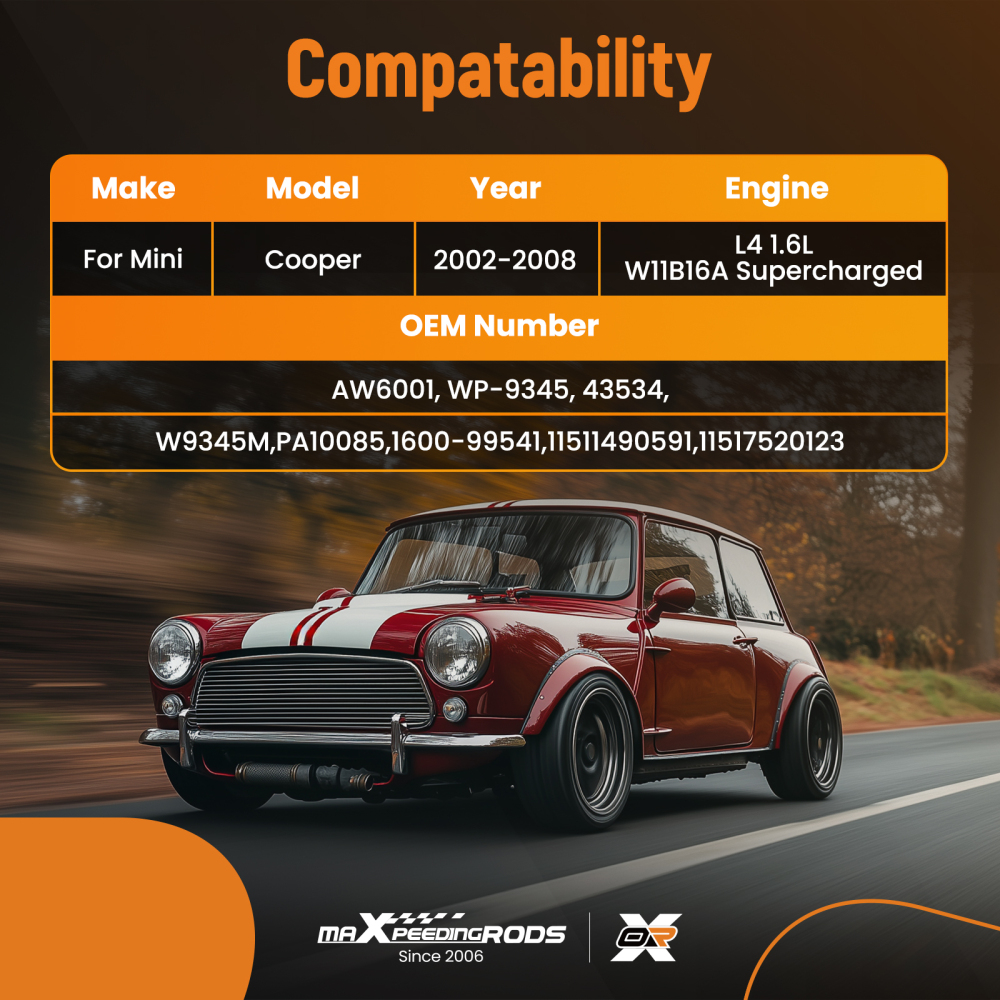 Coolant Water Pump compatible for Mini Cooper 1.6L 2002-2008 11517520123 Belt Driven