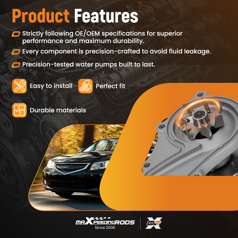 Cooling Water Pump compatible for Honda TSX CR-V 2.4L 2008-2014 19200R40A01 Aluminum Build